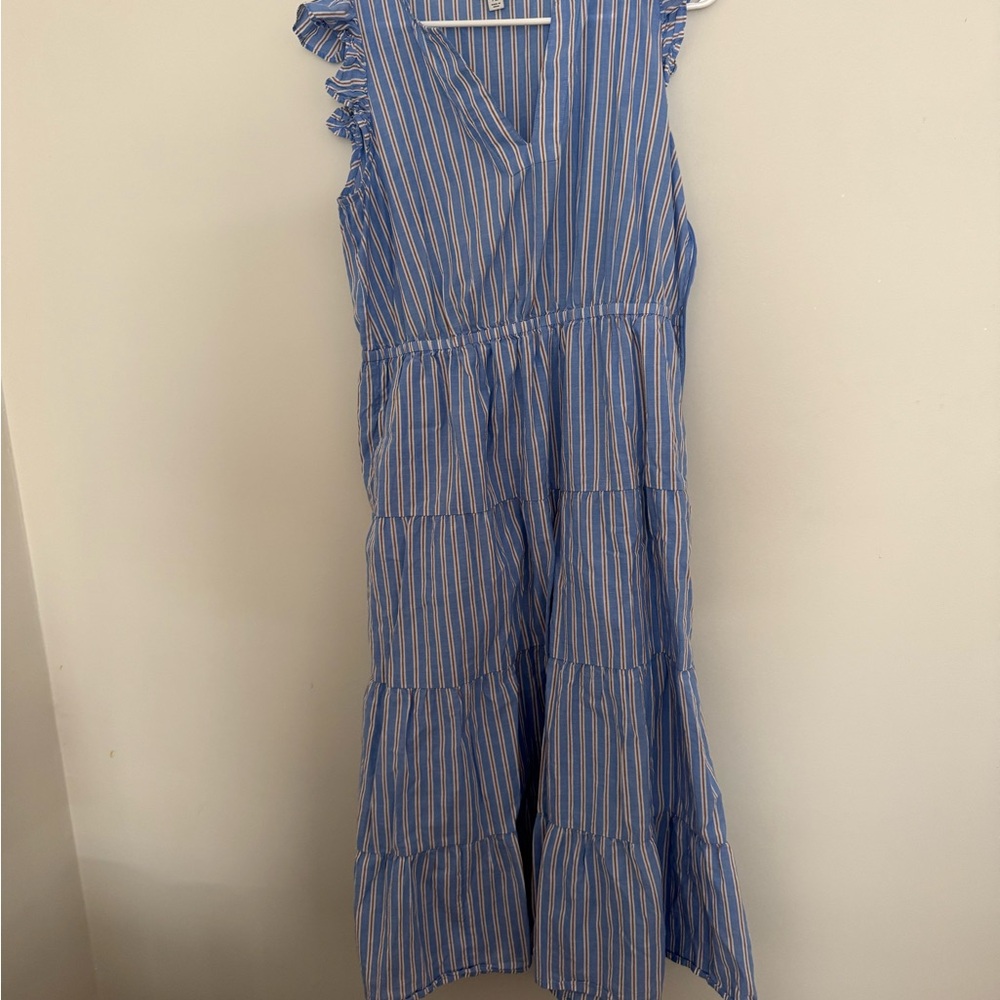 J Crew Blue and White Striped Sleeveless Dress